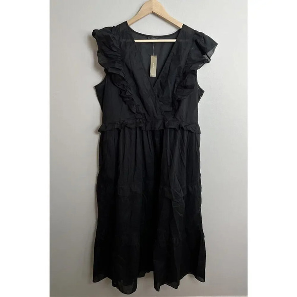 J. Crew Ruffle Sleeve Voile Dress Black Cotton V-Neck A-Line Plus Size XXL Women - Picture 2 of 9